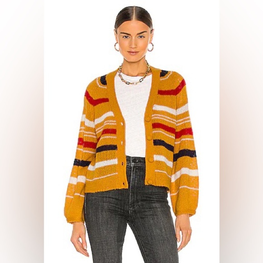 THE GREAT SAILING CARDIGAN Color: Golden Yellow Stripe